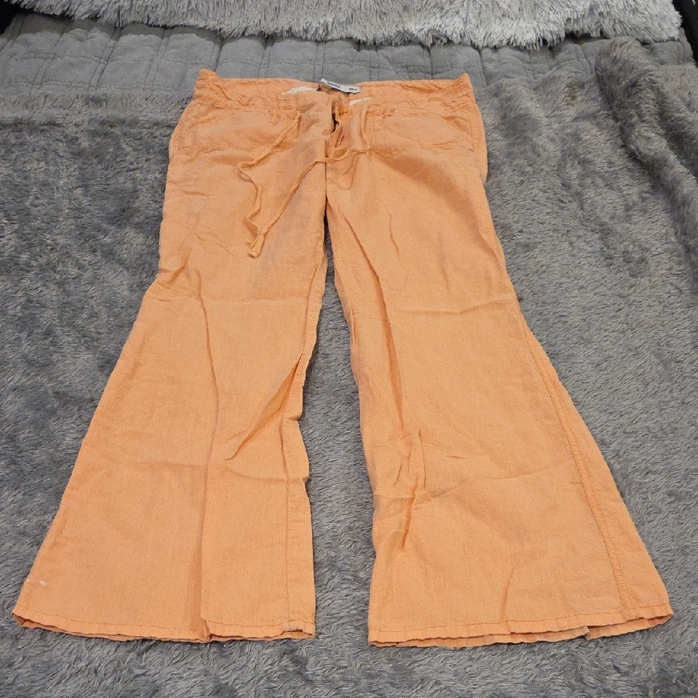 Celebrity Pink Peach Wide-Leg Drawstring Linen Pants Size 11!